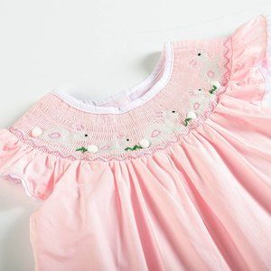 Infants Pink Smocked Bunny Bishop Romper// Easter